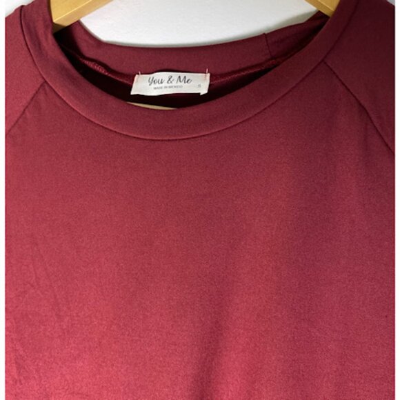 NEW Solid Burgundy Long Sleeves Top and Joggers Set with Tie Casual and Lounging - Picture 7 of 7